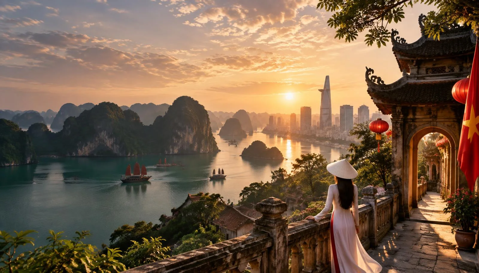 Vietnam landscape, cultural architecture and city skyline